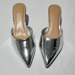 Silver Women's Kitten Heels Mules